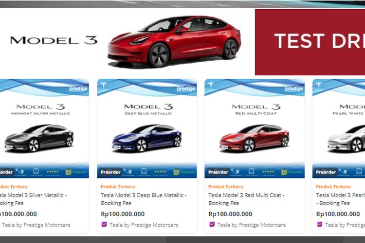 Screen capture Tesla di Tokopedia