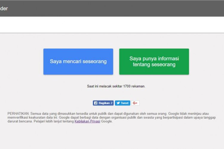 Google Person Finder  tsunami Palu, layanan khusus Google untuk bantu pencarian korban hilang di Sulawesi Tengah.