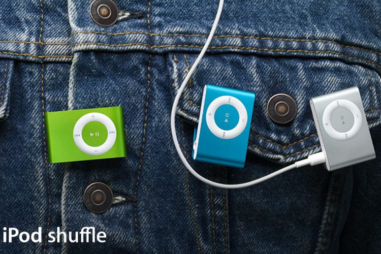 iilustrasi pemutar musik bikinan Apple, iPod Shuffle.