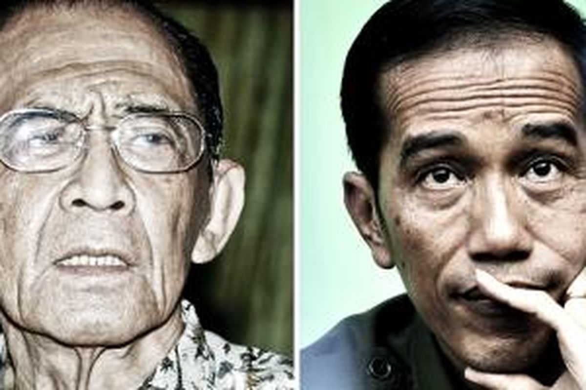 Gubernur DKI Jakarta periode 1966-1977 Ali Sadikin (kiri) dan Gubernur DKI Jakarta periode 2012-2017 Joko Widodo (kanan).