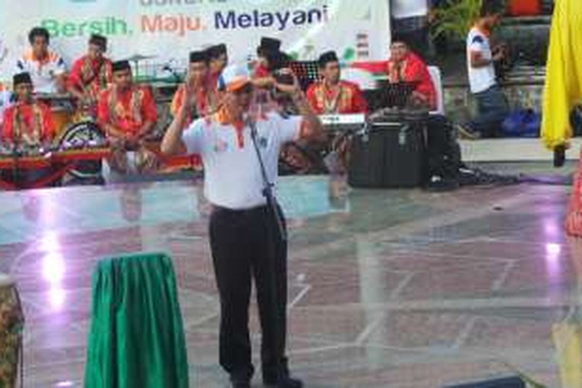 Gubernur DKI Jakarta Basuki Tjahaja Purnama saat menghadiri pencanangan HUT ke-489 DKI Jakarta, di Setu Babakan, Jakarta Selatan, Sabtu (28/5/2016).