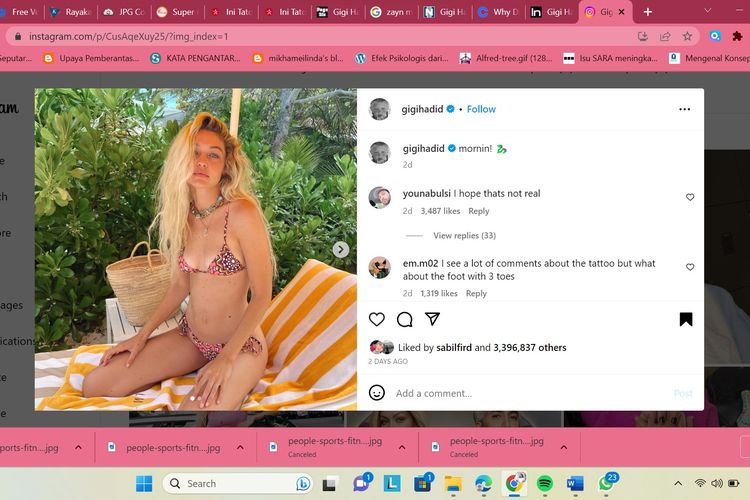 Tato Naga Gigi Hadid Jadi Sorotan Fans