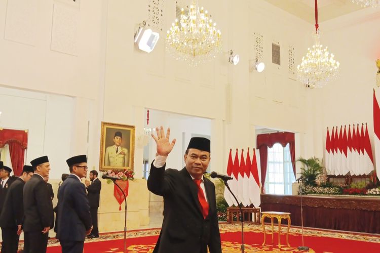 Menteri Komunikasi dan Informatika Budi Arie Setiadi yang baru saja dilantik Presiden Joko Widodo di Istana Negara, Jakarta, Senin (17/7/2023).
