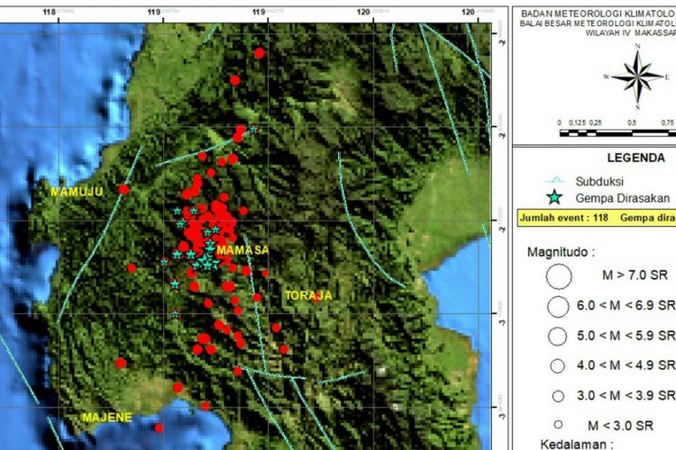 Titik lokasi gempa bumi di Sulbar