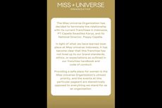Miss Universe Putuskan Kontrak dengan PT Capella Swastika Karya Imbas Dugaan Pelecehan Seksual