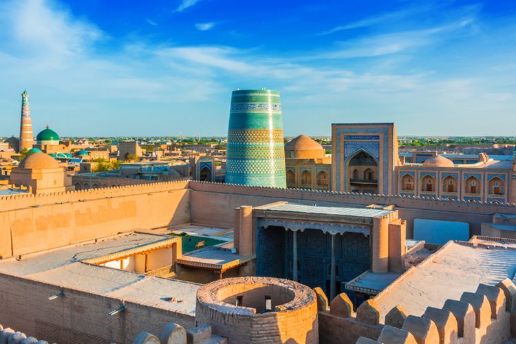 Itchan Kala, salah satu tempat wisata kuno di Khiva, Uzbekistan.