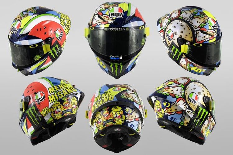 Helm baru Valentino Rossi yang sengaja disiapkan khusus untuk GP San Marino 2019, bernama Menu Misano.
