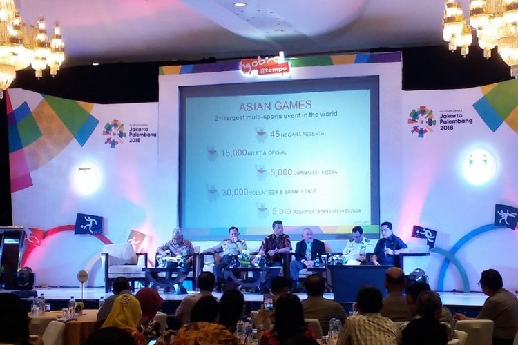 Diskusi bersama mengenai persiapan Indonesia menjelang penyelenggaraan Asian Games 2018, Rabu (2/5/2018) di Jakarta.