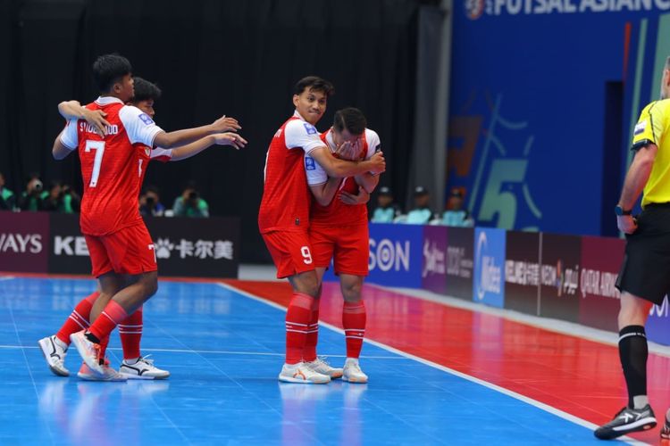 Perayaan gol Samuel Eko dalam laga Grup A Piala Asia Futsal 2026 Timnas Futsal Indonesia vs Irak di Indonesia Arena, Jakarta, 31 Januari 2026.