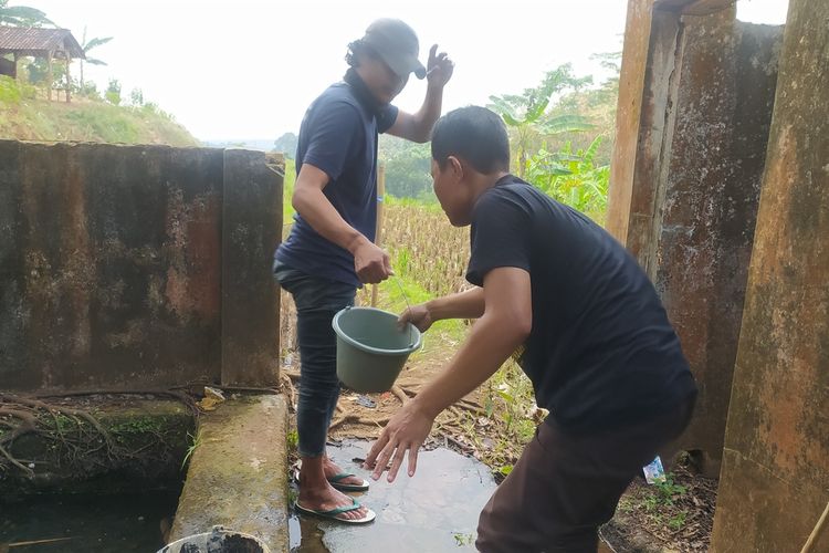 Saat warga Wonoplumbon, Kecamatan Mijen, Kota Semarang ambil air di belik atau sumber air kecil karena kekurangan air