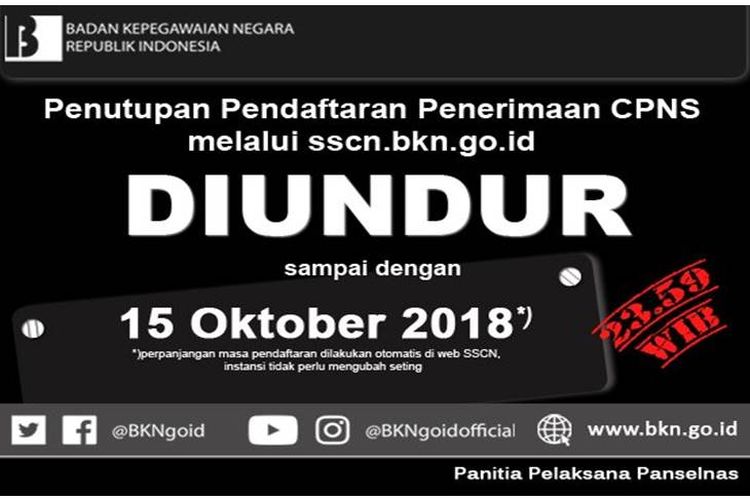 Penutupan Pendaftaran CPNS hingga 15 Oktober 2018