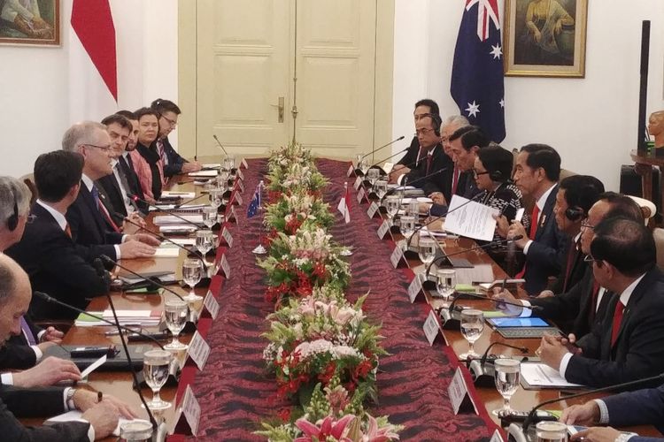 Presiden Joko Widodo, Jumat (31/8/2018)  sore, menerima kunjungan kenegaraan Perdana Menteri Australia Scott Morrison di Istana Kepresidenan Bogor.