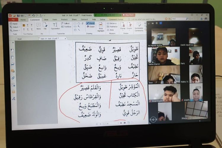 Sekolah berkoordinasi dengan orangtua siswa tetap memberikan pelajaran bahasa Arab dan tajwid secara online untuk meningkatkan kemampuan bahasa Arab dan melatih kemampuan siswa membaca Al-Quran dengan baik dan benar.

