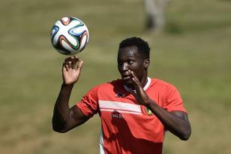 Penyerang Belgia, Romelu Lukaku, dalam sesi latihan tim di Mogi das Cruzes, 3 Juli 2014.