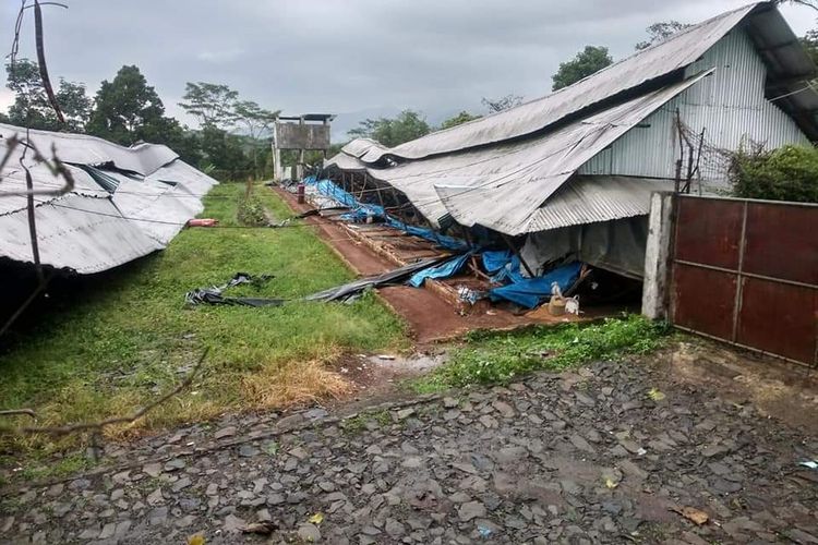 Sebanyak 23 kandang ayam ambruk dan 24 rumah rusak akibat diterjang puting beliung di Sukabumi, Senin (16/11/2020).