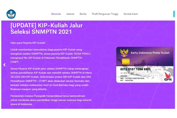 Update informasi SNMPTN untuk peserta KIP Kuliah