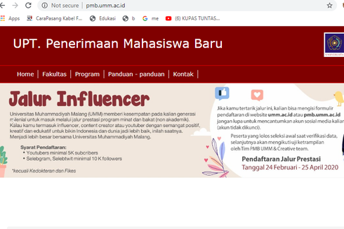 Viral Penerimaan Mahasiswa Baru Jalur Influencer, Ini Penjelasan UMM