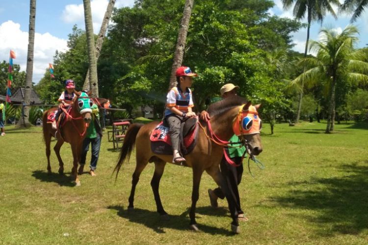 Wahana kuda tunggang untuk pengunjung candi Borobudur, Magelang, Jateng, pada libur Natal 2017.