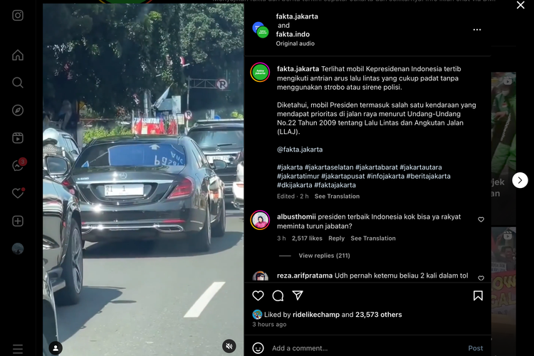 Iring-iringan Presiden RI di tengah kemacetan Jakarta