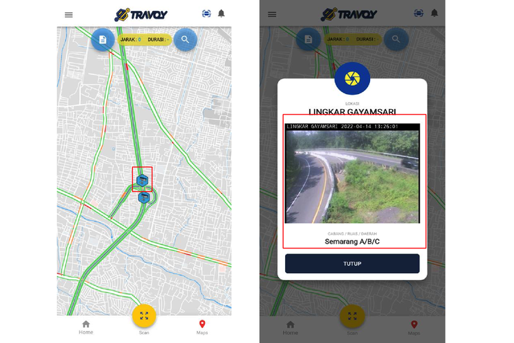 Un ejemplo de cómo ver los atascos de tráfico a través de transmisiones de CCTV de carreteras de peaje en Travoy