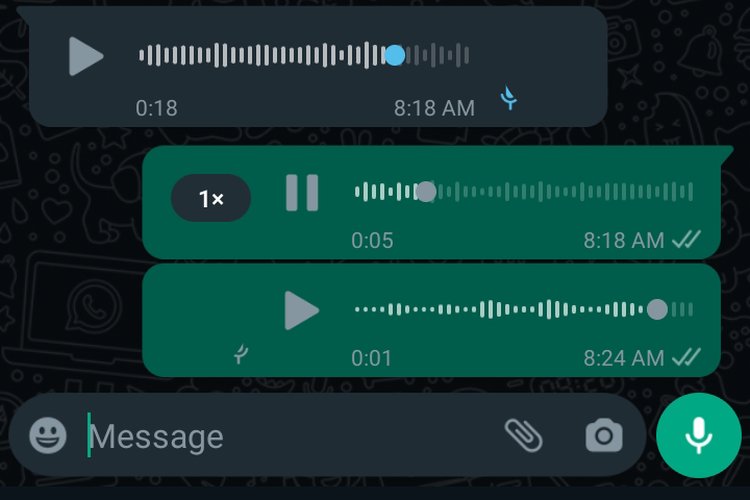 Hasil tangkapan layar fitur voice note Whatsapp (KOMPAS.com/Caroline Saskia Tanoto)