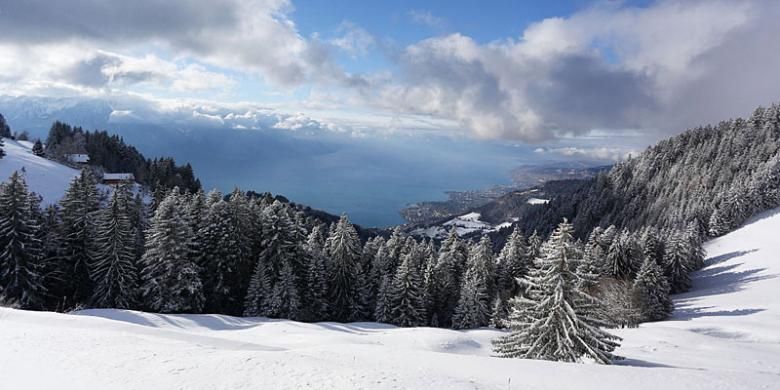 Pemandangan Danau Geneva dari Les Rochers-de-Naye. 
