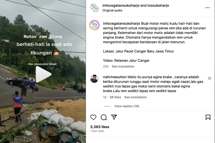 sepeda motor alami rem blong di Jalur Pacet Cangar Batu Jawa Timur