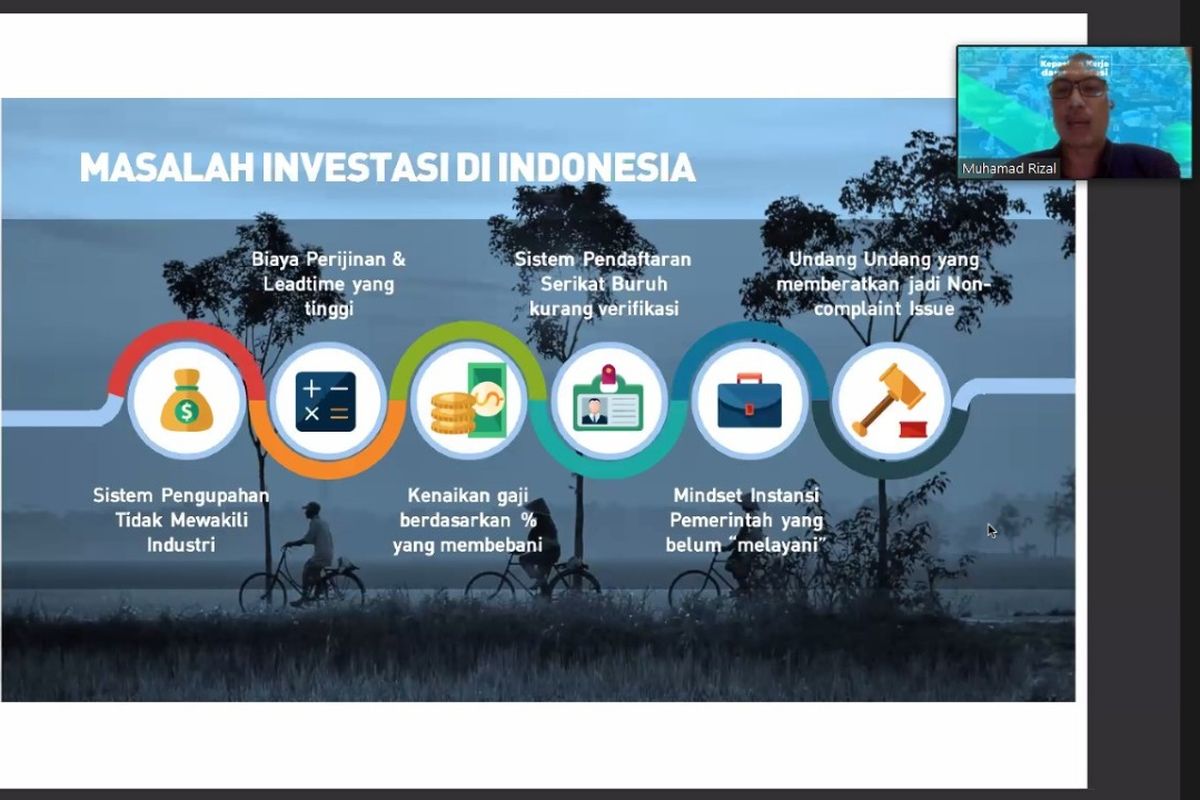 Diskusi virtual bertajuk ?RUU Cipta Kerja Kepastian Kerja dan Investasi?, Jumat (10/7/2020).
