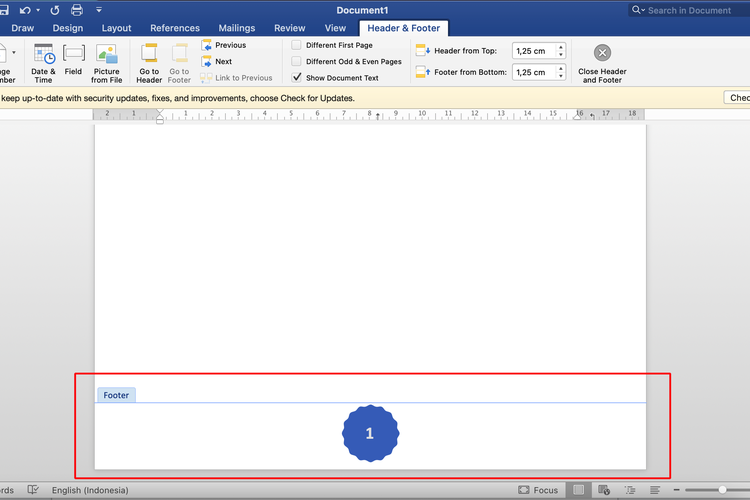 Ilustrasi Footer di Microsoft Word.