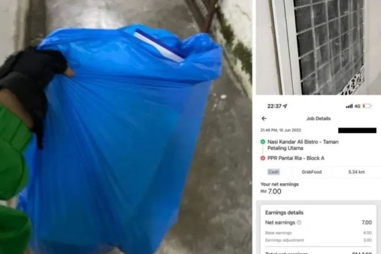 Tangkapan layar dari curhatan seorang pengemudi ojek online atau ojol di Malaysia, yang disuruh membuang sampah setelah mengantarkan pesanan ke pelanggannya.