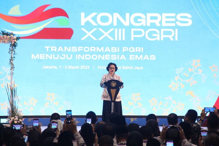 Ketua Umum Pengurus Besar PGRI, Prof. Unifah Rosyidi dalam acara Kongres XXIII di Jakarta, pada 1-3 Maret 2024.
