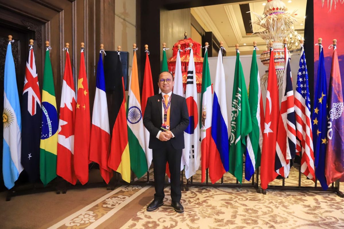 Sekretaris Jenderal Kemnaker sekaligus Chair EWG G20 Anwar Sanusi di Hotel Ayana, Kabupaten Badung, Bali. 
