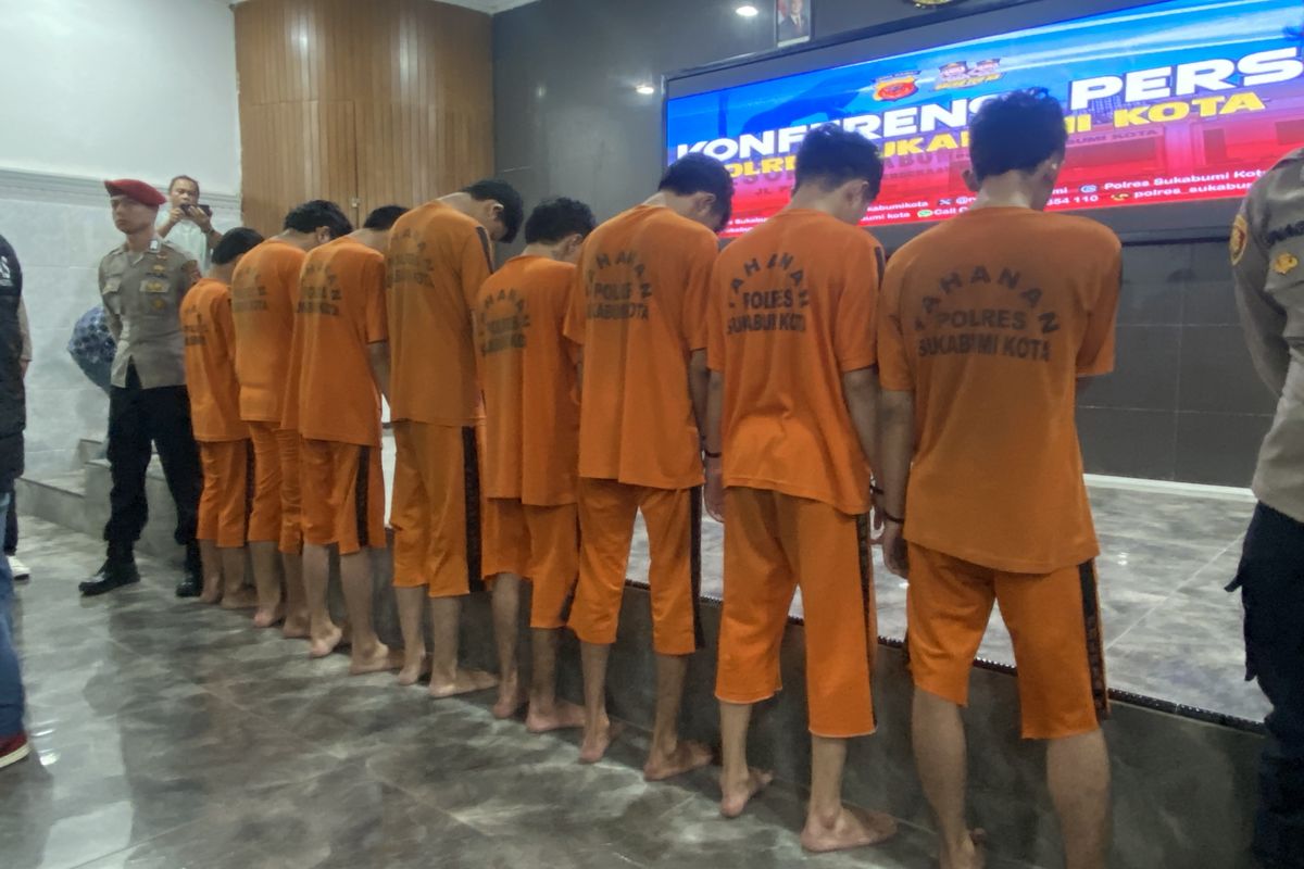 8 orang tersangka dalam kasus tewasnya RR setelah janjian tawuran di Sukabumi pada Rabu (26/2/2025)