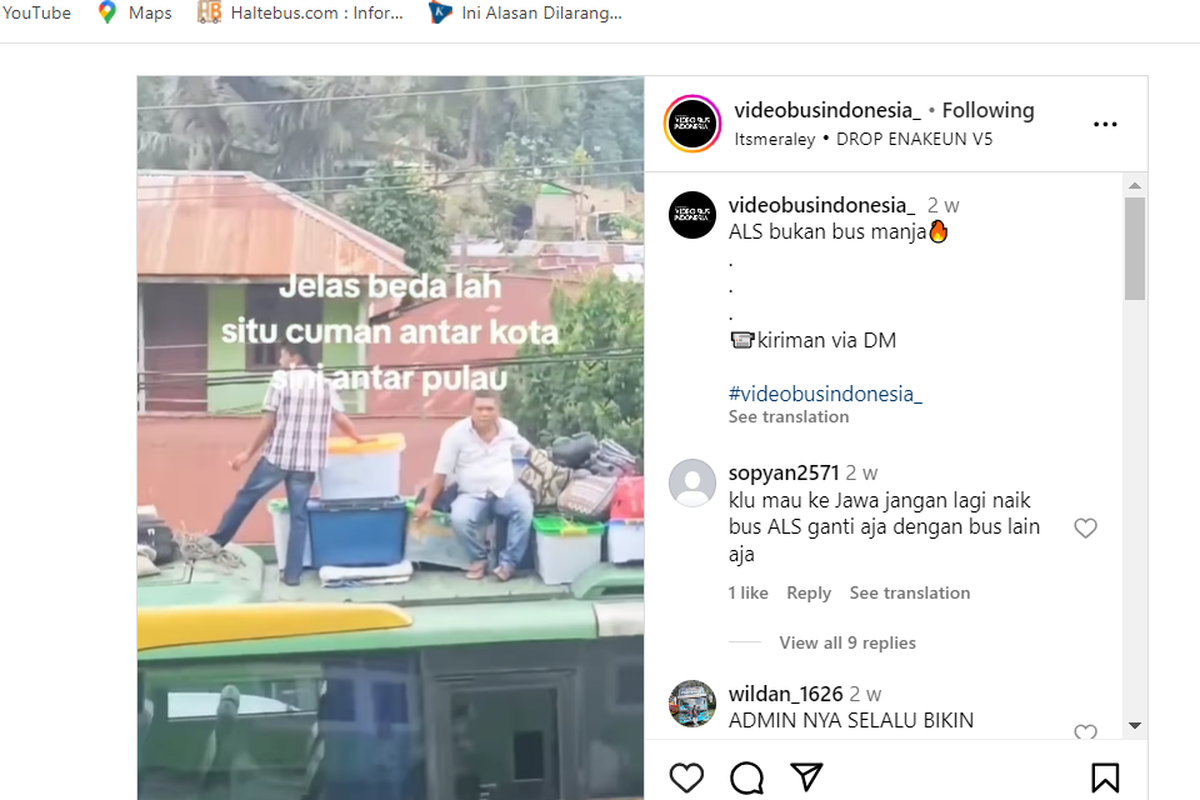 Video bus PO ALS angkut penumpang dan barang di atap