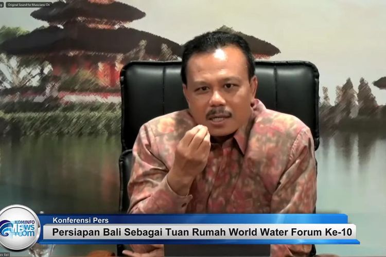  Sekretaris Daerah Provinsi Bali, Dewa Made Indra, dalam Konferensi Pers yang digelar Forum Merdeka Barat 9 (FMB 9) bertajuk ?Persiapan Bali sebagai Tuan Rumah World Water Forum ke-10? di Jakarta, Selasa (7/5/2024).