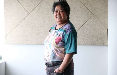 Aktris Suti Karno pemeran Atun saat promo film Si Doel The Movie 2 di Kantor Redaksi Kompas.com, Menara Kompas, Palmerah, Jakarta, Selasa (14/5/2019).