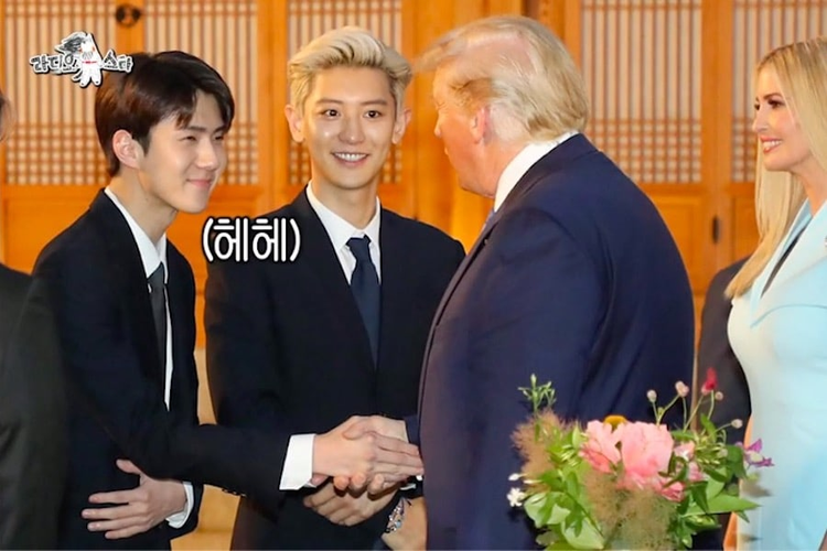 Sehun EXO ketika berjabat tangan dengan Presiden Amerika Serikat, Donald Trump