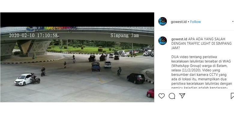 Viral rekaman CCTV dua kecelakaan di underpass Fly Over Simpang Jam di Batam, yang terjadi dalam rentang satu jam. Diduga traffic light mati sehingga menyebabkan kecelakaan. 