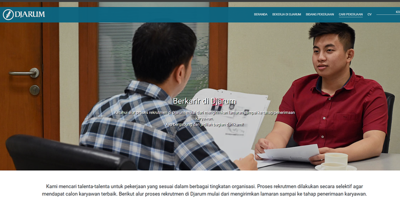 Tangkapan layar laman resmi PT Djarum, lowongan kerja Djarum 2026. Loker Djarum 2026. Lowongan kerja. Loker terbaru. Lowongan kerja Djarum terbaru.