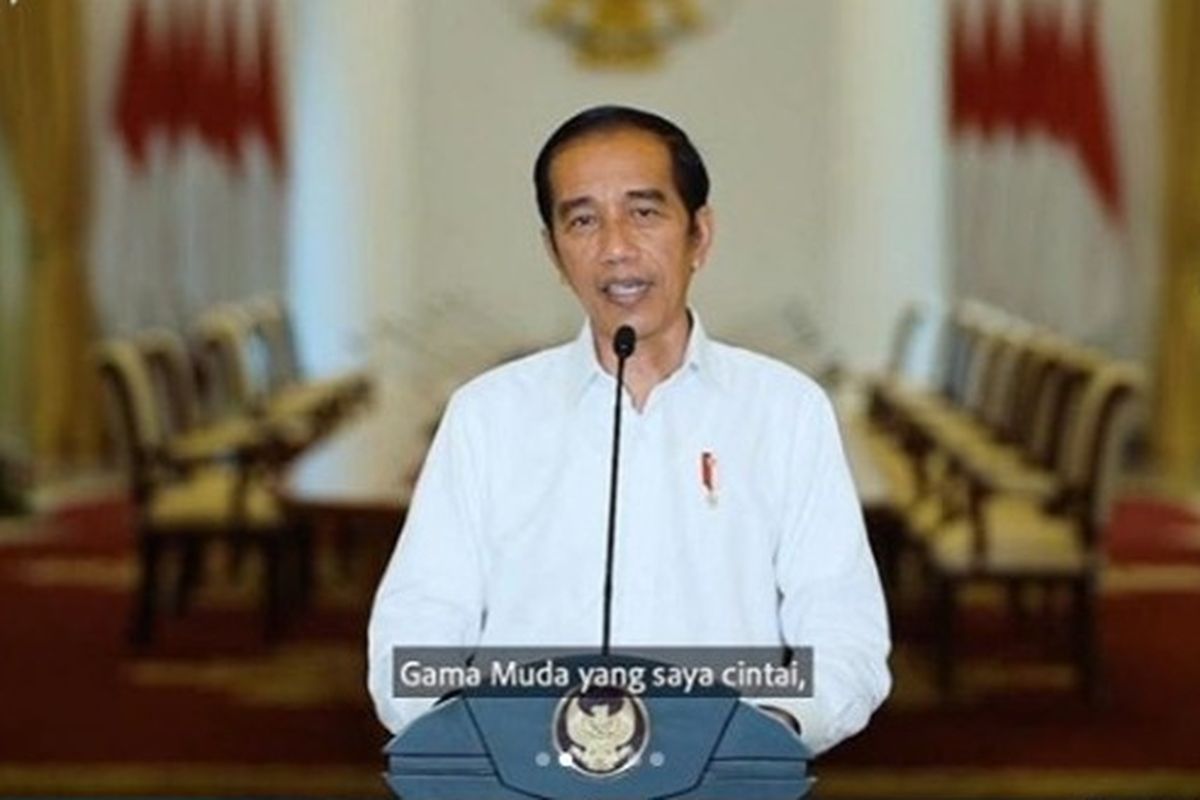 Presiden Jokowi saat membuka PPSMB UGM 2020 secara daring, Senin (7/9/2020).