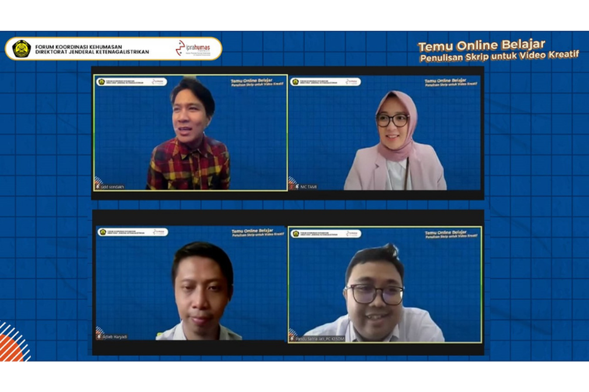 Acara bertema Temu Online Belajar Penulisan Skrip untuk Video Kreatif. 