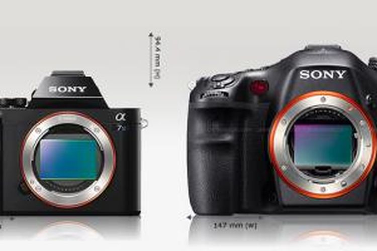 Perbandingan ukuran kamera mirrorless Sony A7S (kiri) dan DSLR Sony SLT-A99
