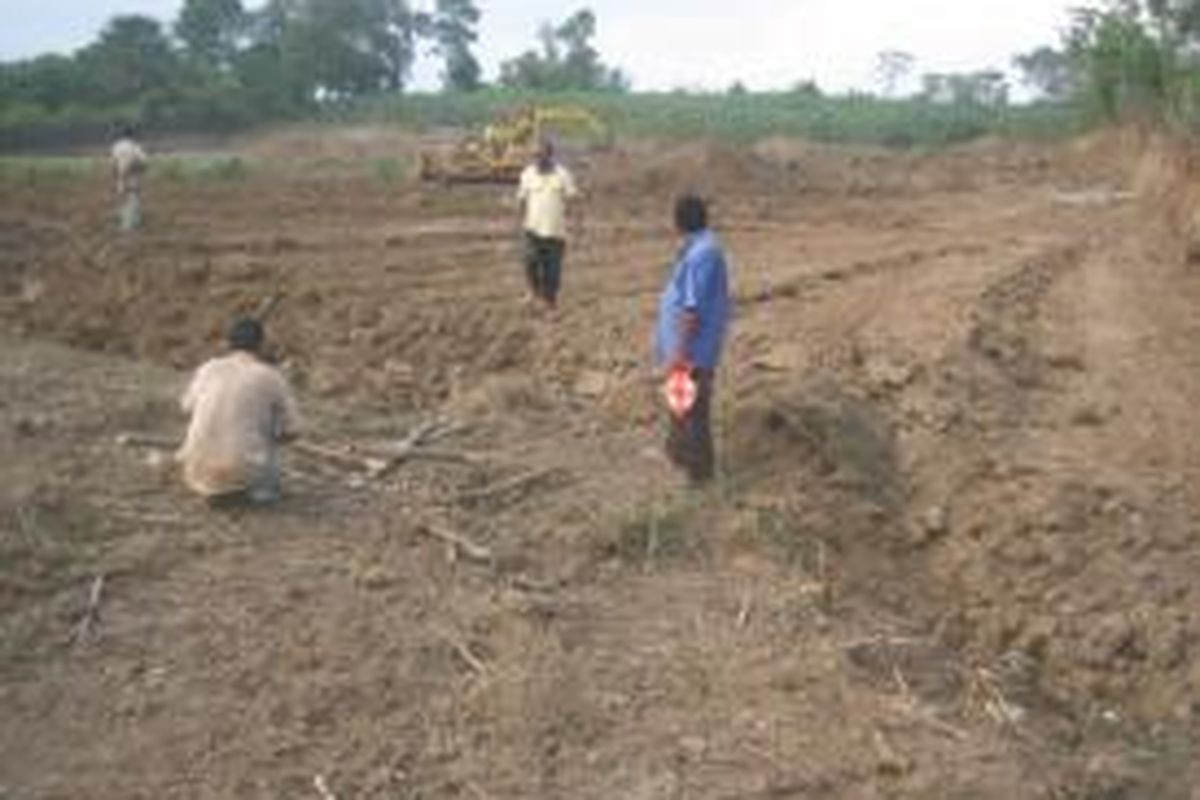 Alat berat sedang melakukan pembersihan dan pengerasan lahan seluas 6,7 hektar di Desa Buket Teukueh, untuk lokasi pembangunan rumah KPR-FLPP di Bireuen. (DESI)