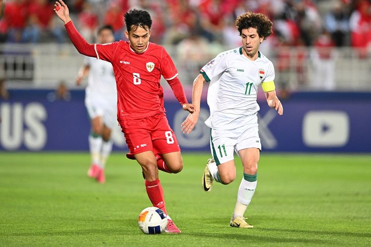 Aksi Witan Sulaeman pada pertandingan Irak vs Indonesia digelar di Stadion Abdullah bin Khalifa, Doha, Qatar, Kamis (2/5/2024) pukul 22.30 WIB.