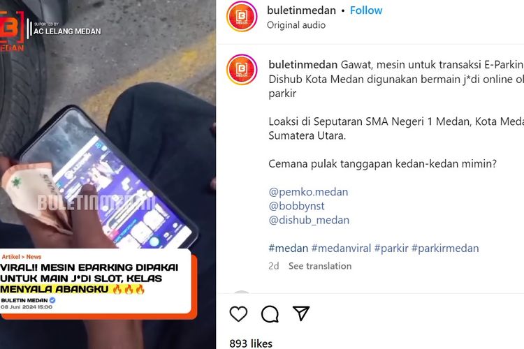  Viral di media sosial diduga juru parkir di Medan, Sumatera Utara, menggunakan alat pembayaran parkir elektronik atau e-parking untuk bermain judi online