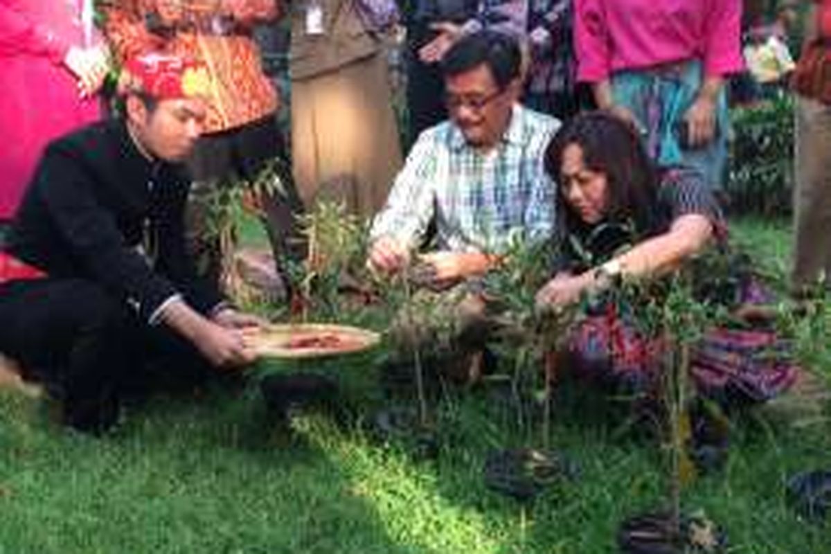 Wakil Gubernur DKI Jakarta Djarot Saiful Hidayat dan istrinya, Heppy Farida saat memetik cabai di Festival Flora dan Fauna, Lapangan Banteng, Jakarta Pusat, Senin (5/9/2016).