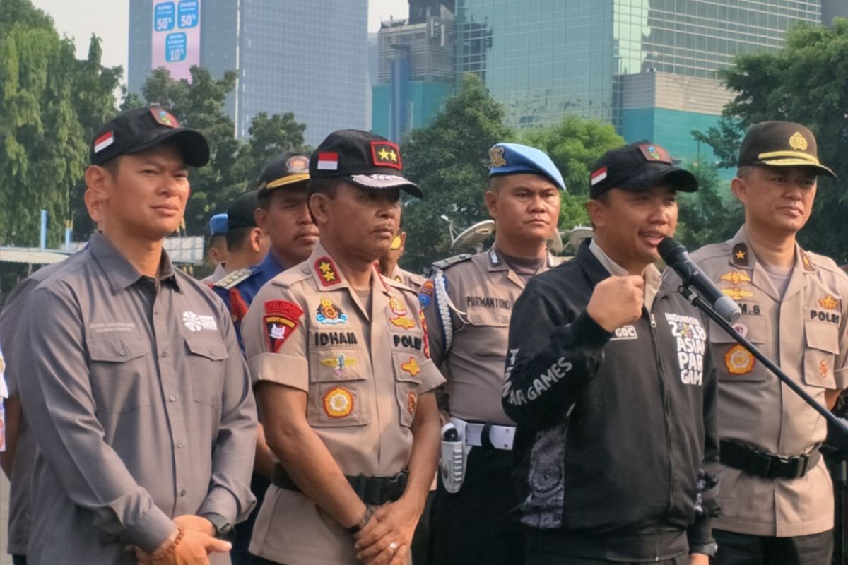 Menteri Pemuda dan Olah Raga Republik Indonesia Imam Nahrawi usai memimpin apel kesiapan pasukan pengamanan Asian Para Games, Rabu (3/10/2018).
