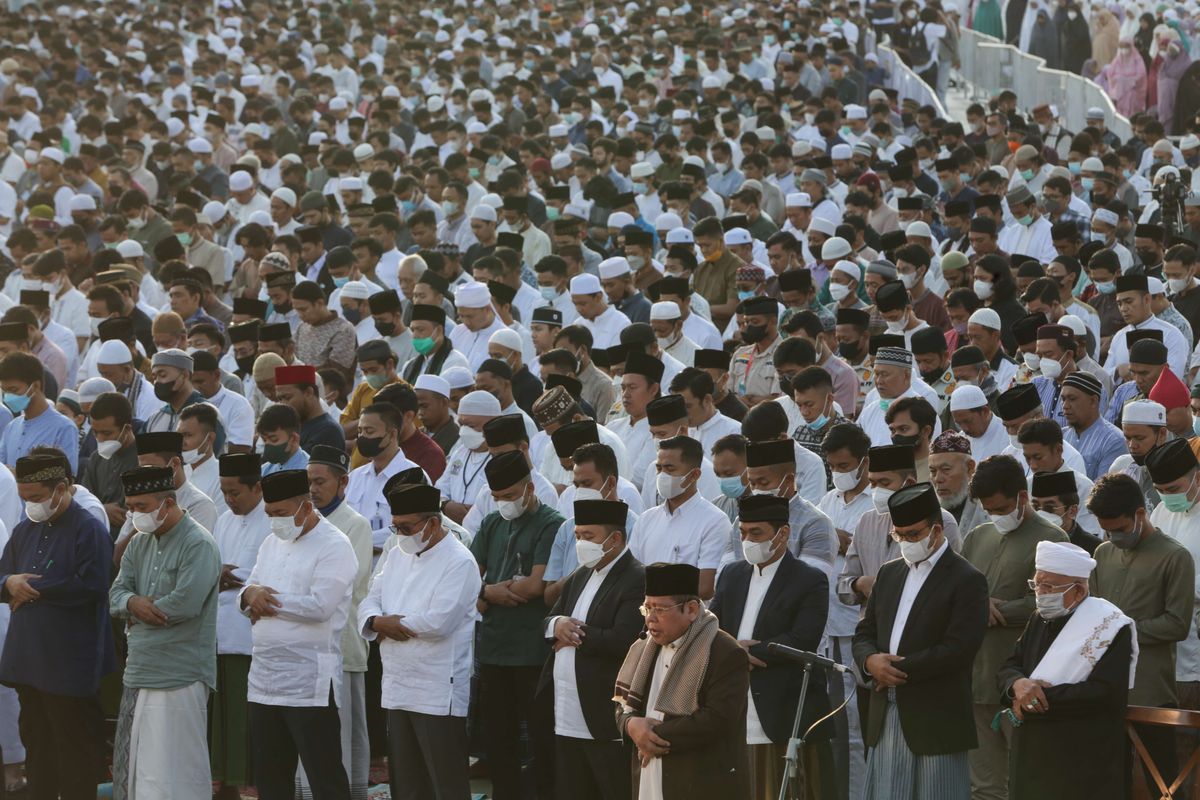 Ilustrasi shalat Idul Fitri. Simak lokasi Shalat Idul Fitri 1444 H di Gunungkidul, termasuk Wonosari dan sekitarnya yang diselenggarakan pada Jumat, 21 April 2023.