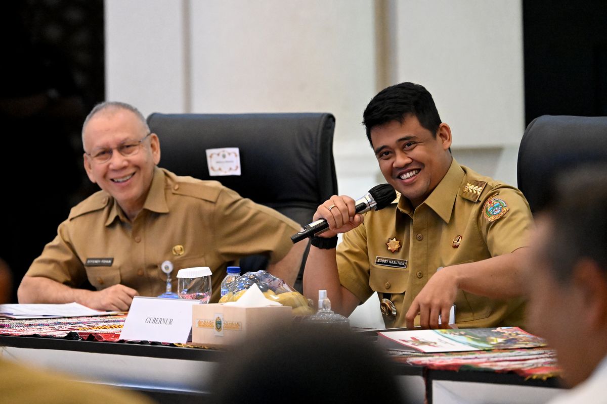 Gubernur Sumatera Utara (Sumut) Bobby Nasution saat menghadiri Rakor Validasi Toba Caldera UNESCO.