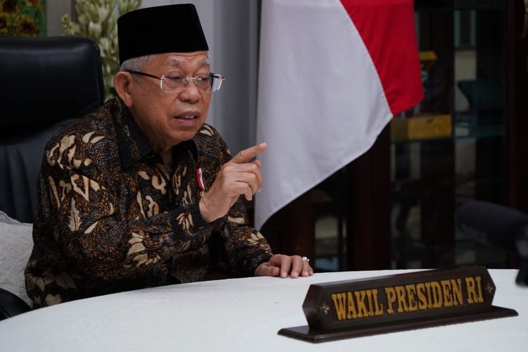 Wakil Presiden Ma'ruf Amin di acara International Seminar on Quranic Studies yang digelar oleh PTIQ Jakarta, Selasa (1/6/2021) secara virtual.